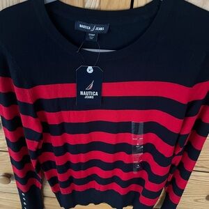 Nautica  Black and Red Striped Sweater